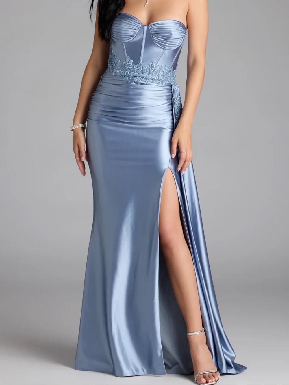 Windsor Christiane Corset Satin Formal Maxi Dress Strapless Embellished Prom